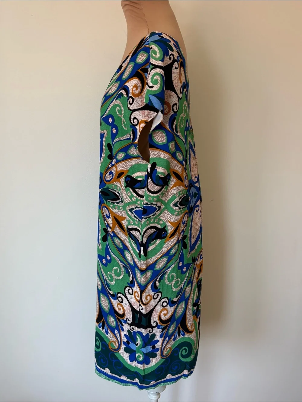 Anthropologie Maeve Folksong Green Blue Multi Paisley V-Neck Shift Dress EUC XS